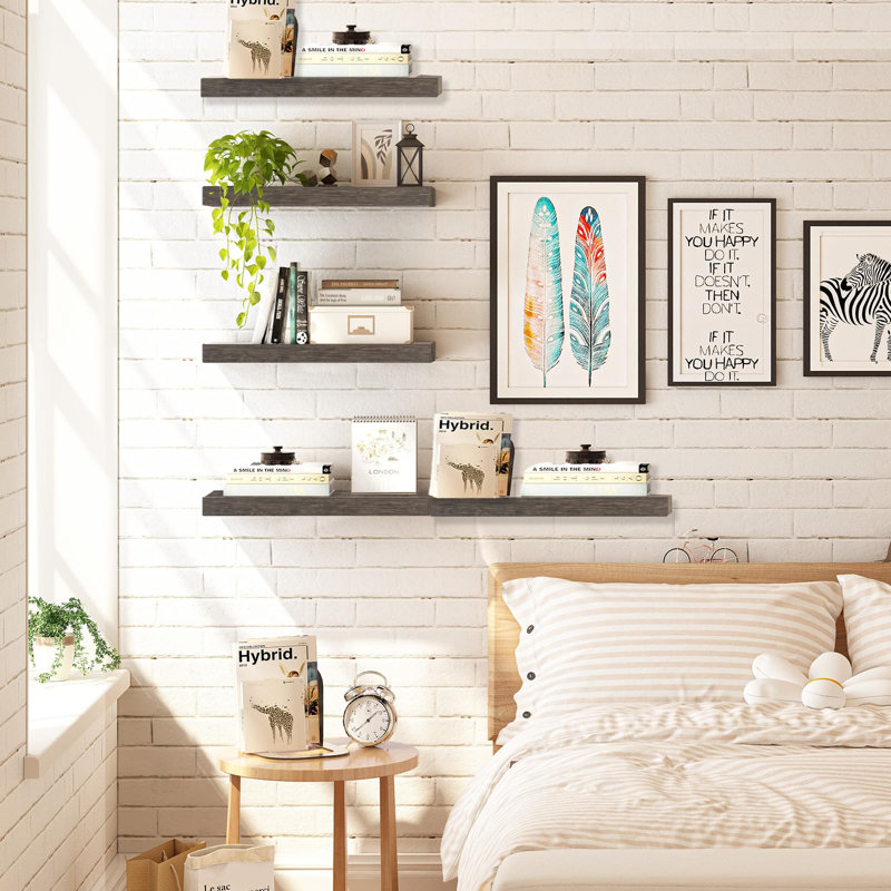 Tablette flottante en bois 5 pièces Carlean, Brun foncé