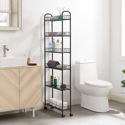 Étagère de rangement coulissante à 6 niveaux avec roulettes, 6 paniers, cuisine, salle de bain