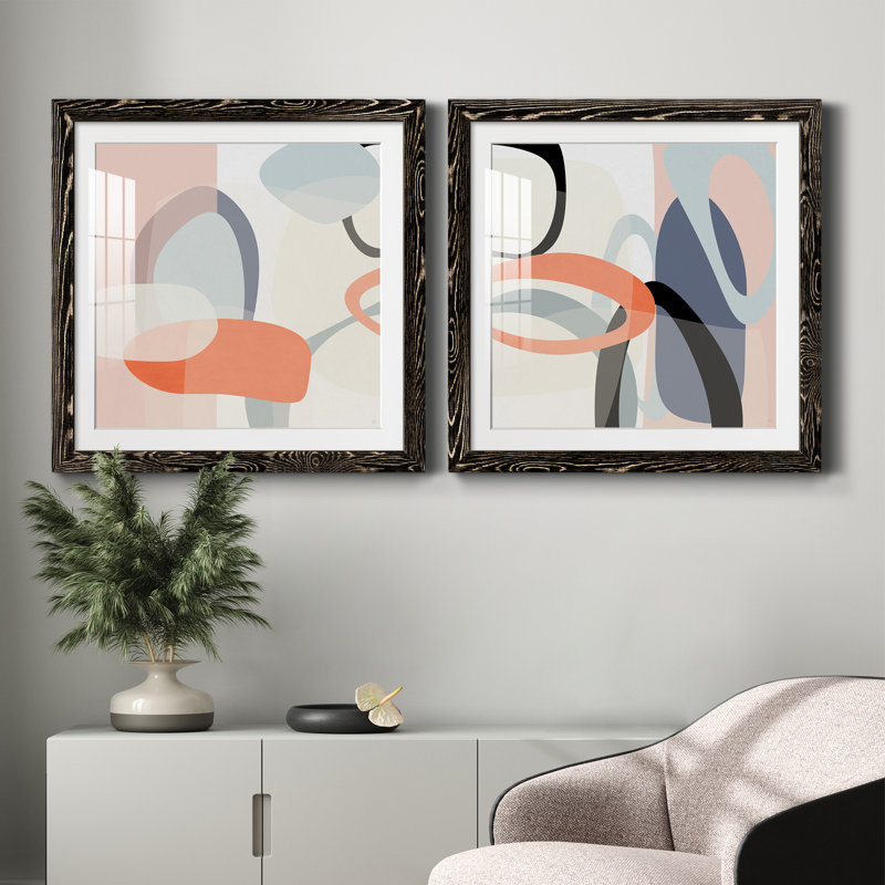 Floating On Silk I - ensemble de 2 peintures encadrées, H 27,5 po x l 55 po x P 1,5 po, Cadre noir