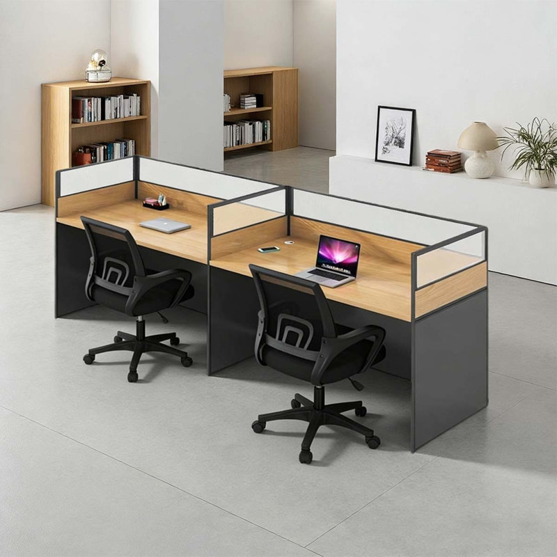 Bureau rectangulaire pour 2 personnes, poste de travail avec banc et câble