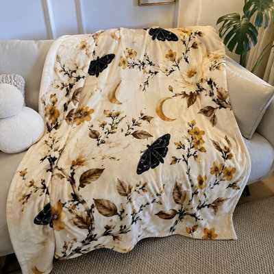 Jeté bohémien à motif floral de lune, douillet douillet et confortable pour canapé, canapé, chambre à coucher, décoration de salon