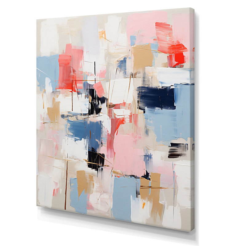 Missing you abstrait bleu et rouge - peinture abstraite murale, salon, H 40 po x l 30 po x P 1,5 po, Toile tendue