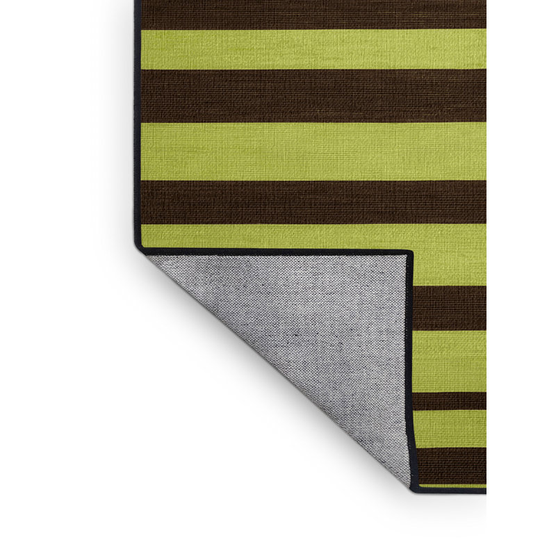 Tapis brun à rayures horizontales lavable à la machine, Carré 7 pi