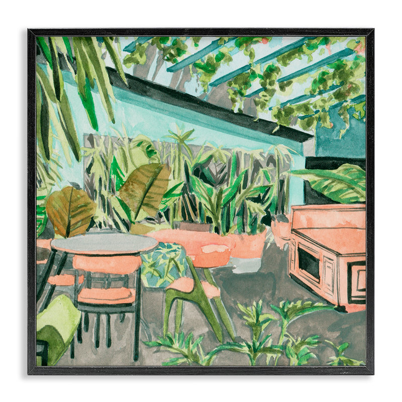 «Greenhouse Plants Café», estampe numérique par Melissa Wang, H 12 po x l 12 po, Giclée encadrée noir minuit