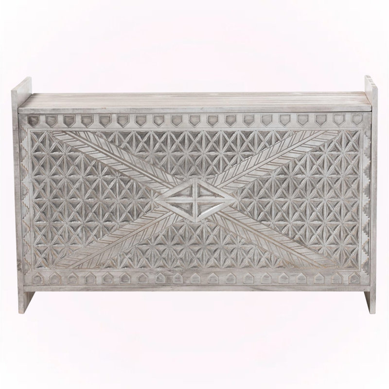 Chasca Whitewashed Wood Storage Trunk with Carved Front Panel