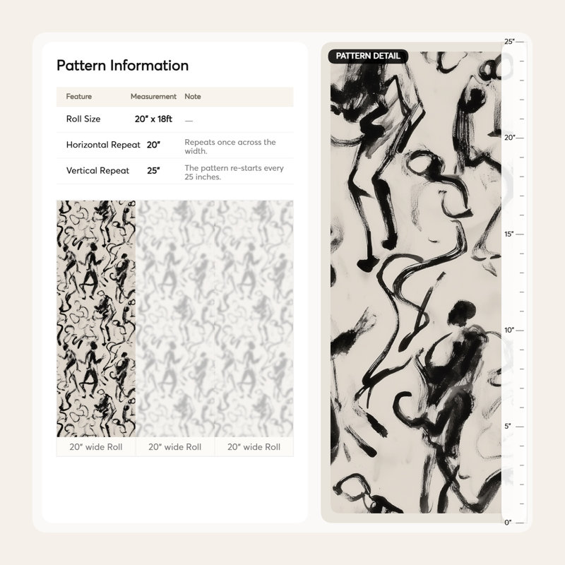Abstract Figures Wallpaper Black Brushstroke Wall Mural