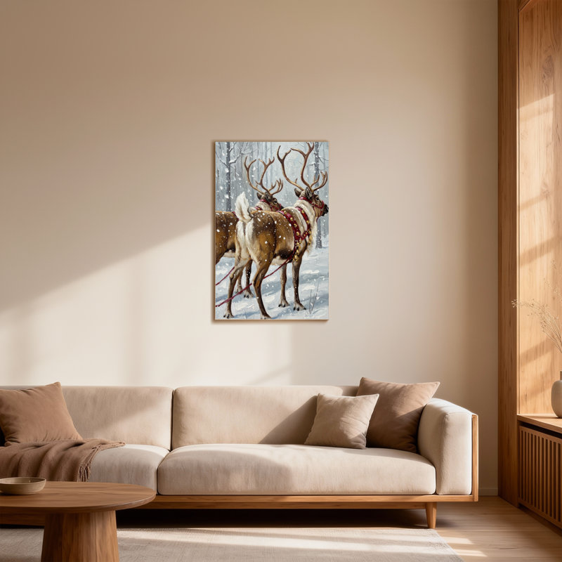 Animaux, renne dans la forêt enneigée, scène d'hiver, H 18 po x l 12 po