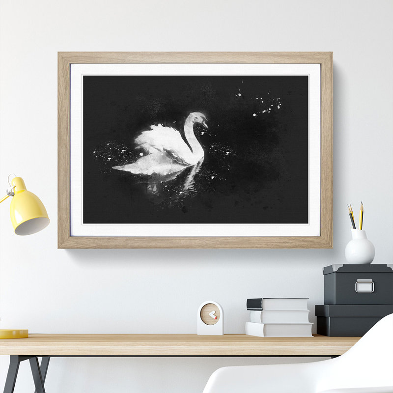 Swan - Picture Frame Graphic Art Print, 62cm H x 87cm W x 2cm D, Oak Framed
