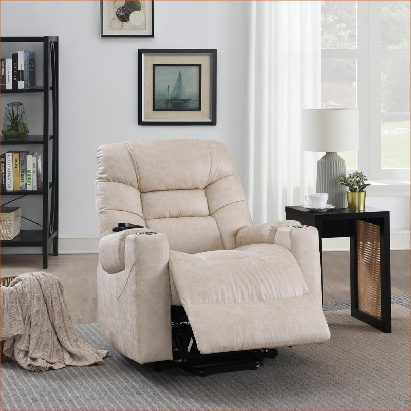Fauteuil inclinable électrique en cuir gris avec chauffage et massage Living Room Relaxation