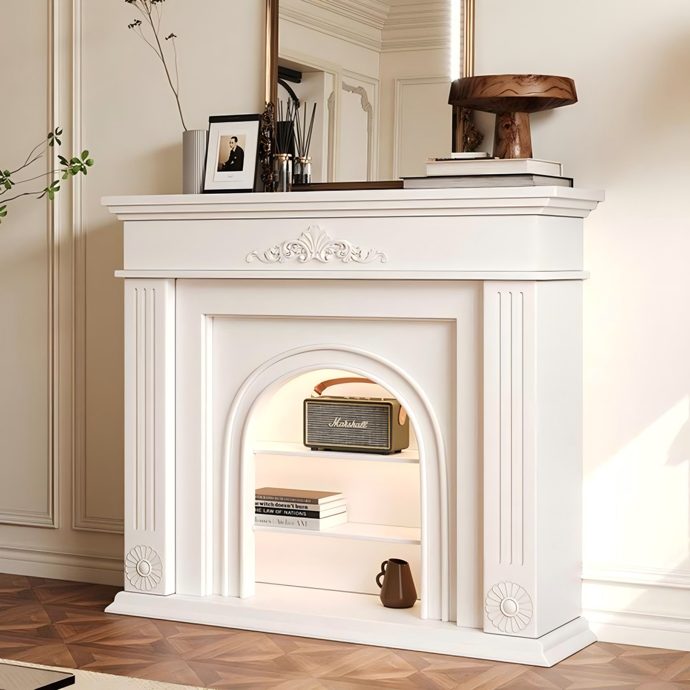 Coxambrey Solid Wood Oak white Fake Fireplace Entrance Cabinet ...