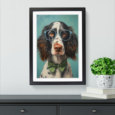 English Springer Spaniel With Glasses - Single Picture Frame Print on Wood