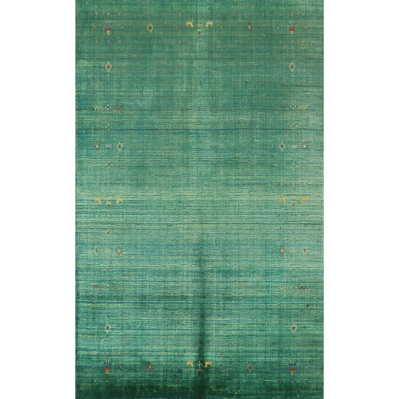 Tapis vert en laine de style Gabbeh vert 5 x 8