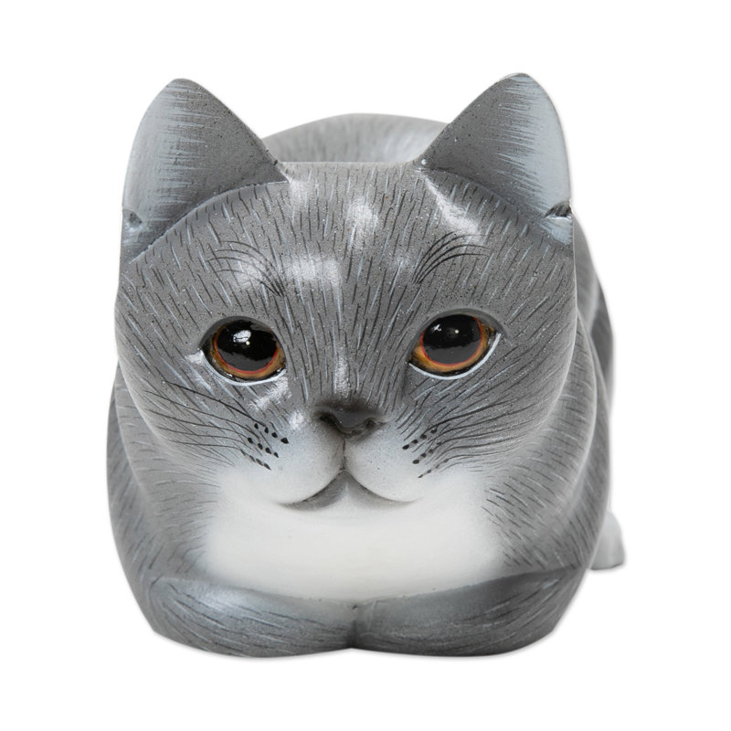Lark Manor™ Handmade Grey Kitty Wood Figurine