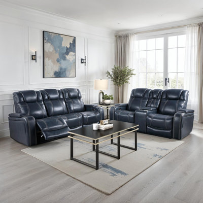 Bousquet Modern & Contemporary Power Reclining 2-Piece Living Room Set with Top Grain Leather Body Contact Upholstery, Integrated Power Recline and Po by Red Barrel Studio