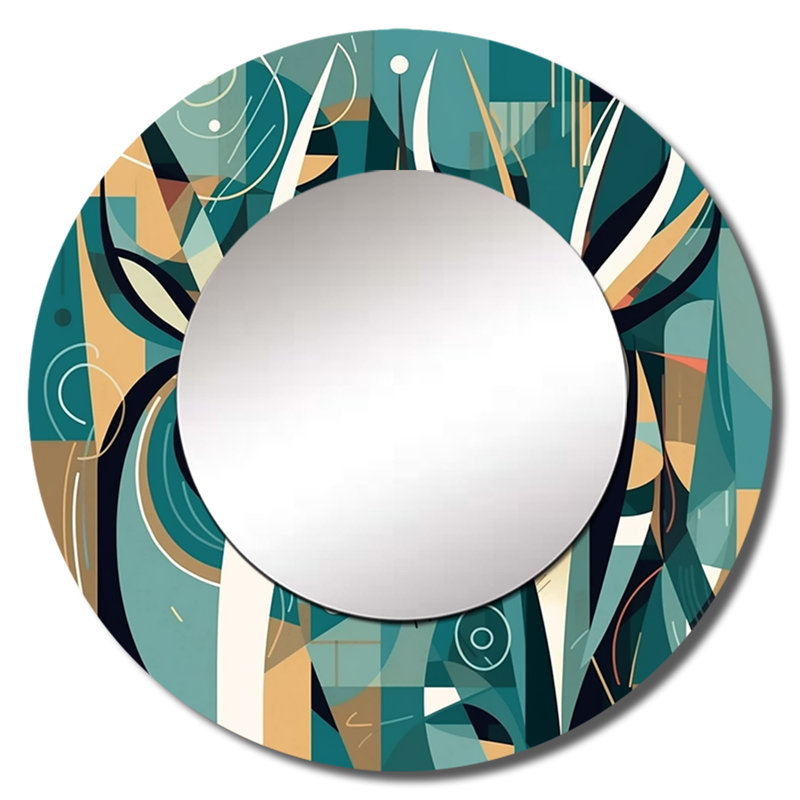 Quierra Green Beige Abstract Deer Portrait - Deer Mirror, Modern Round Unique Wall Mirror, Printed Metal Art, 36" x 36"