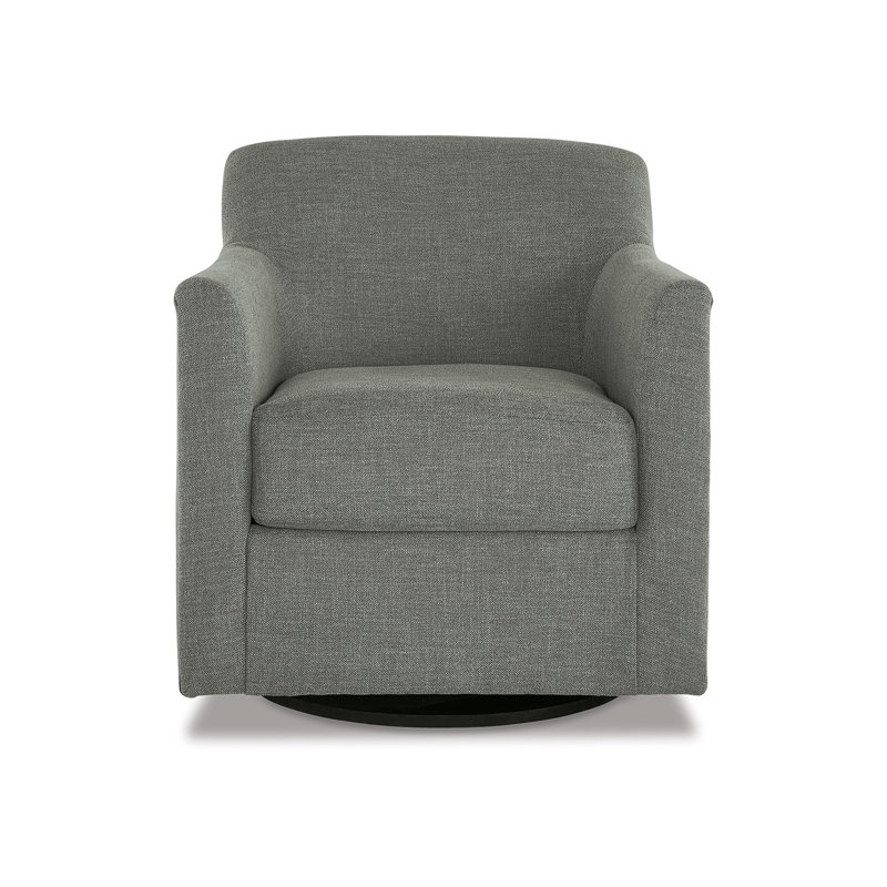 Fauteuil d'appoint pivotant Leena, polyester gris, accoudoirs style abri, bois noir
