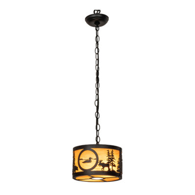 Luminaire suspendu tambour texturé noir à 2 lumières Jahmiya