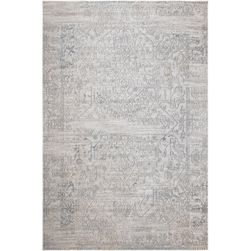 Tapis oriental ivoire et gris, Rectangle 7 pi 8 po x 10 pi 1 po