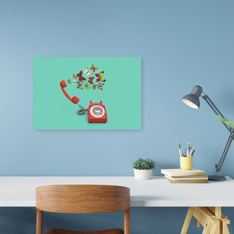Papillon rouge, papillons rétro, art mural rétro, 12" H x 18" W