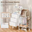 Commode à 3 tiroirs avec double garde-robe, étagères de rangement et roulettes – Organisateur de placard en tissu blanc pour chambre et petits espaces