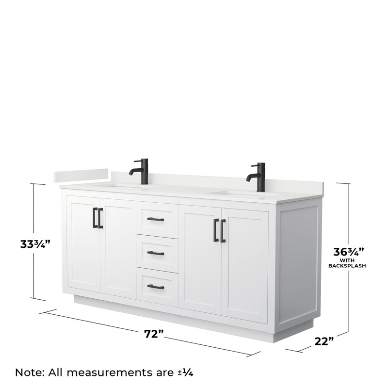 Miranda 72" Freestanding Double Bathroom Vanity with Quartz Top, White Quartz, White, Matte Black
