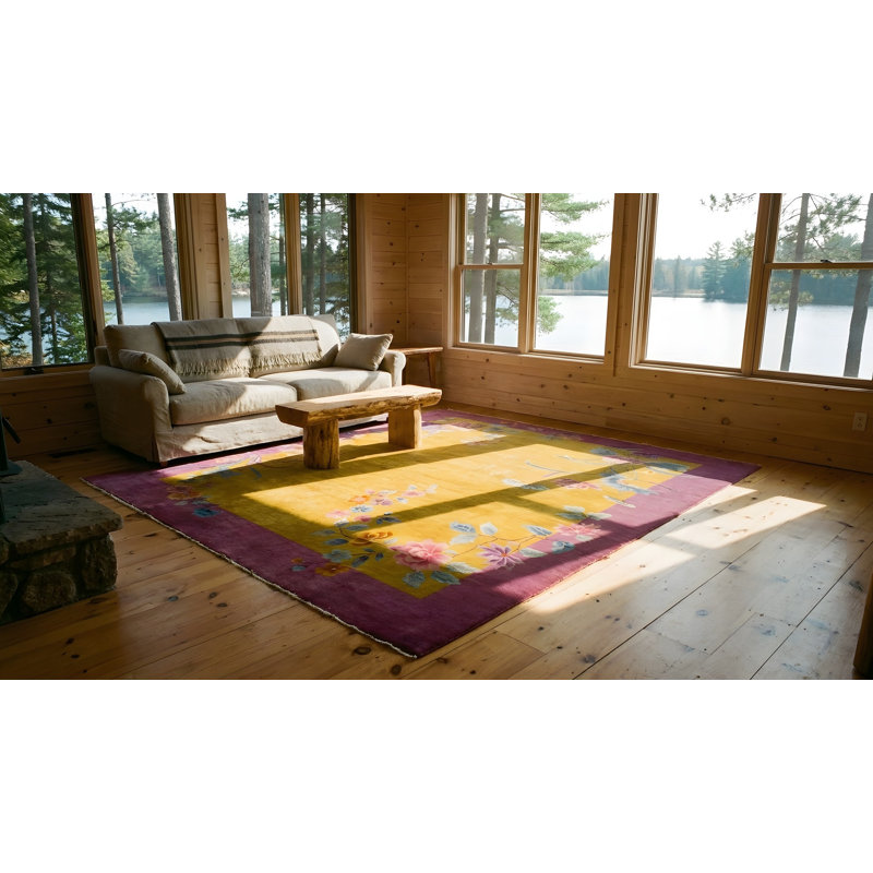 Tapis jaune antique en laine Art déco