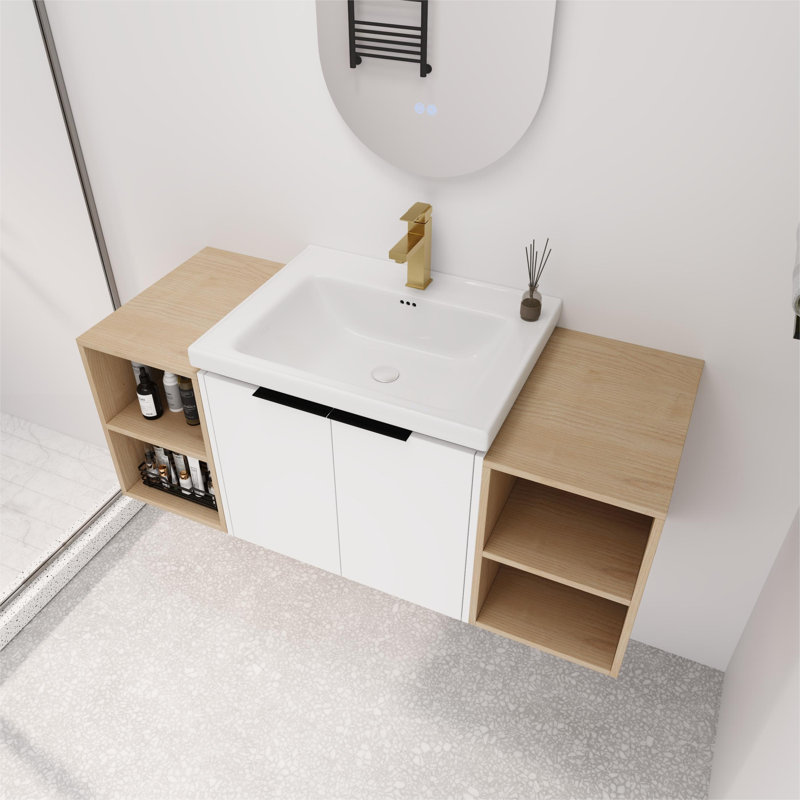 Hirva 47.84 " W Wall Mounted Wall Mounted 1 Single Vanity Bathroom Vanity With Ceramic Top