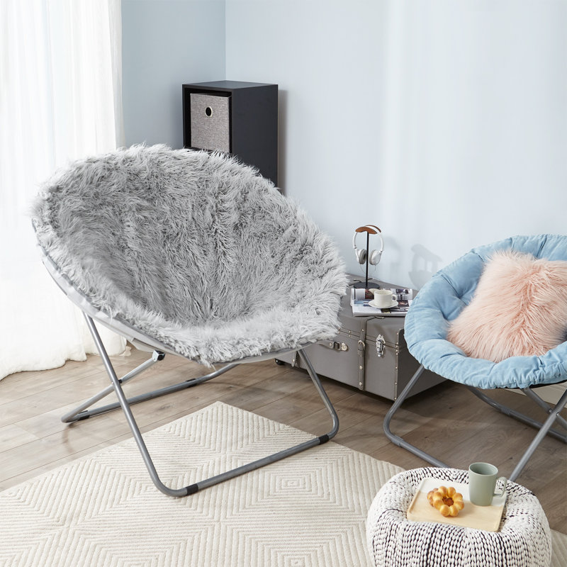 Giant Moon Chair - Mega Furry Plush, Light Gray Faux Fur