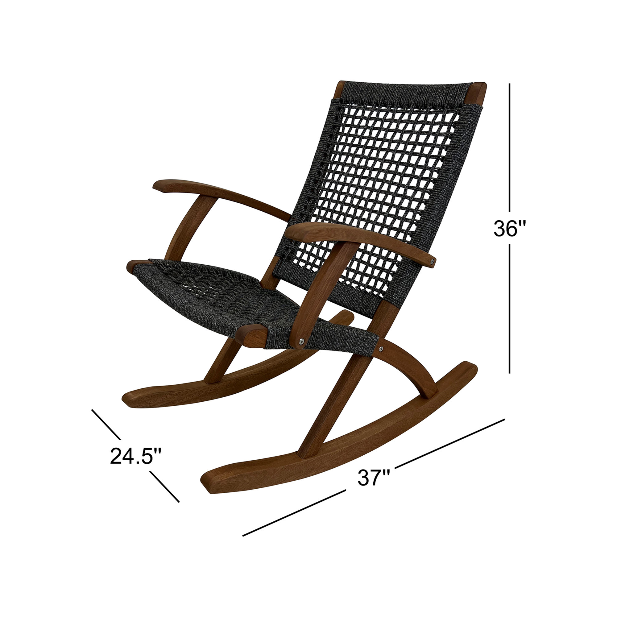 Outdoor Brayson Rocking Solid Wood Chair, Umber Brown/Gray Rope