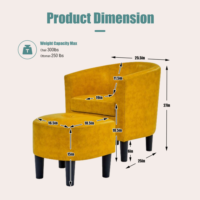 Fauteuil demi-tonneau avec repose-pieds en polyuréthane moderne jaune, Jaune