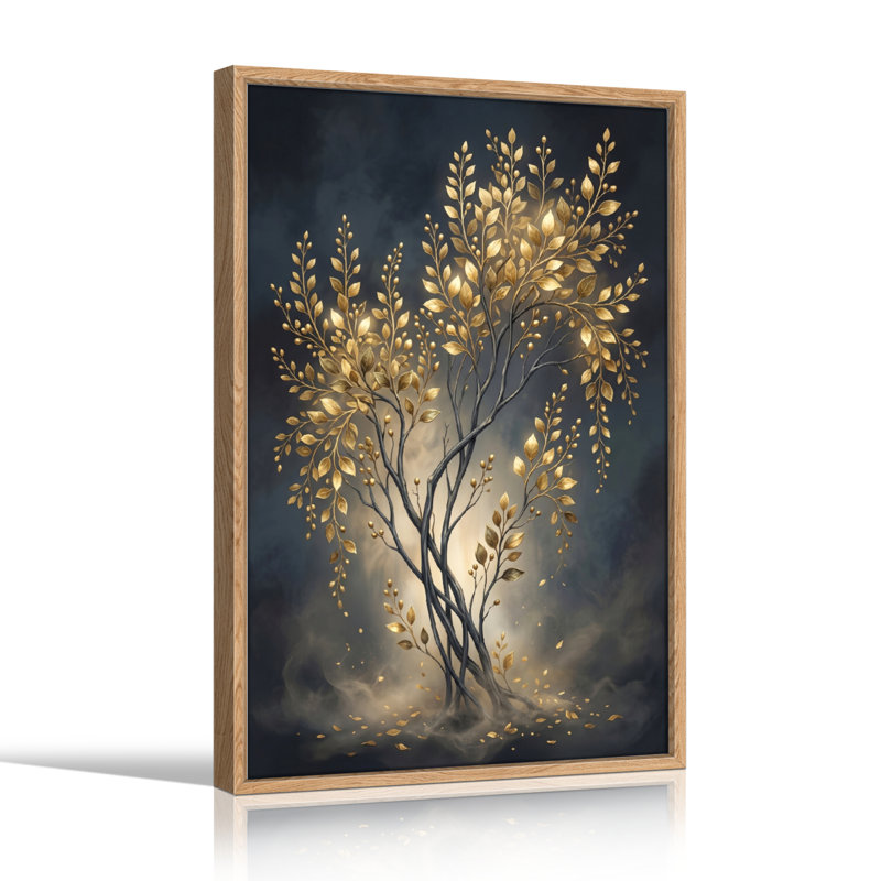 Ensemble de 1 tableau sur toile Feuilles dorées, 48"H x 36"W, Natural