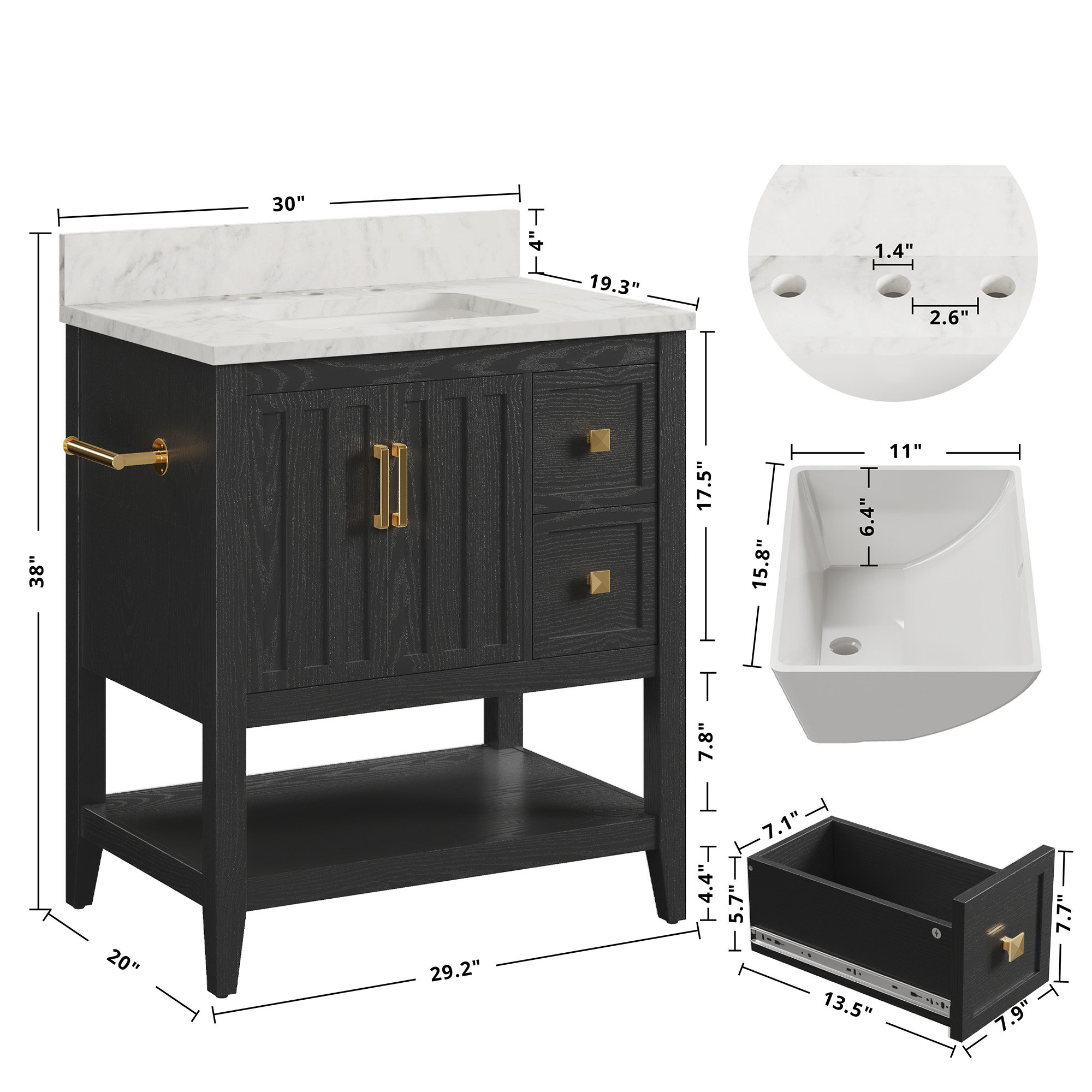 Bathroom Vanity With Sink, Bathroom Cabinet With Drawers And Storage,Quick Installation