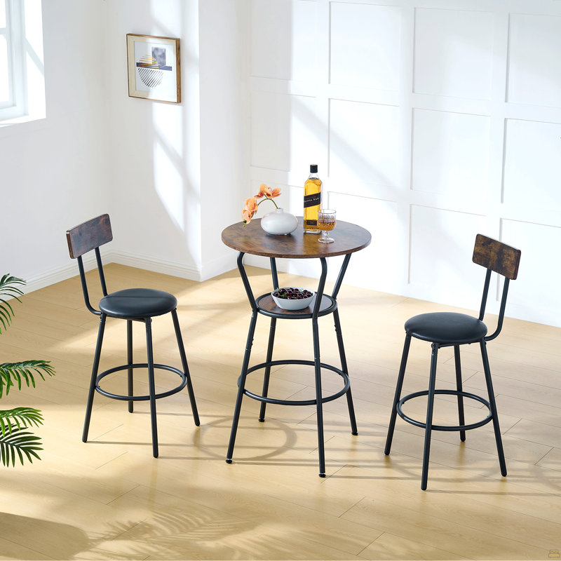 Ensemble de table de bar ronde et tabouret avec tablette, tabouret rembourré avec dossier
