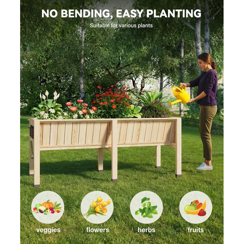 Raised Garden Bed with Legs, 13.7In Depth Wooden Planter Box for Outdoor Growing Vegetables and Herbs, Elevated Garden Bed with Hooks for Backyard, Patio, Balcony