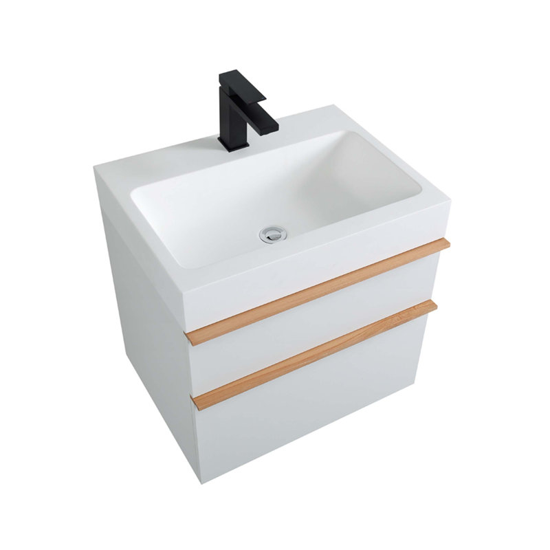 Meuble-lavabo mural VELA 24 po avec lavabo en acrylique intégré, 2 tiroirs à fermeture en douceur, armoire flottante pré-assemblée
