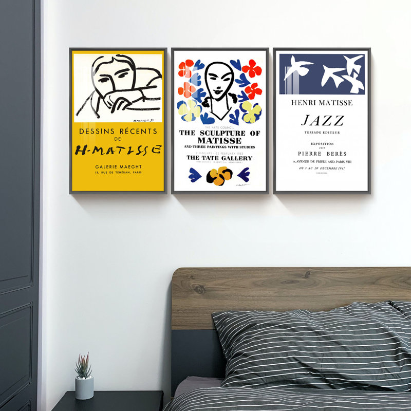 Matisse, œuvre d'art - impression de 3 pièces, H 24,6 po x l 48,5 po x P 1,3 po, Noir