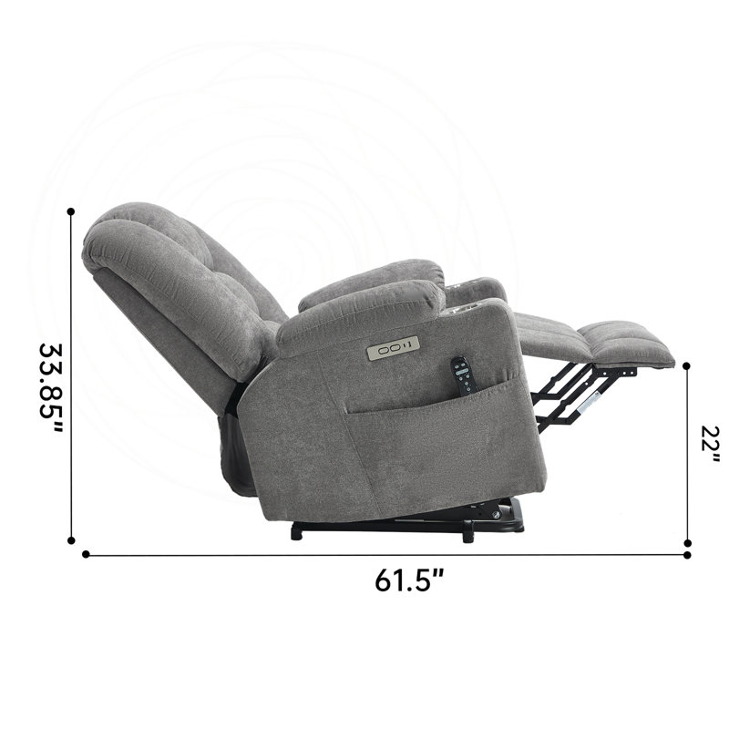 Fauteuil inclinable électrique avec massage, chaleur, ports USB et porte-gobelets, Chenille gris pâle