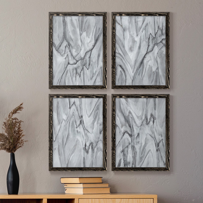 Marbré blanc I, toile encadrée de qualité supérieure - prête à être accrochée, H 24 po x l 72 po x P 1,5 po, Noir