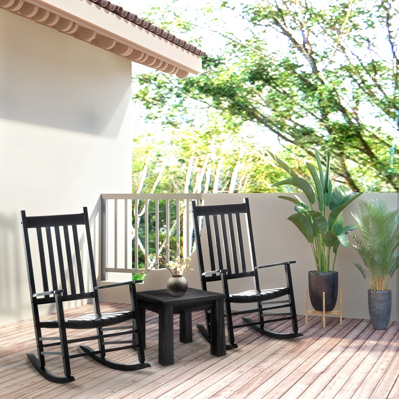 Chaise berçante d'extérieur Zuri, chaise berçante de patio en bois avec accoudoirs lisses, dossier haut pour le jardin, balcon, porche, supporte jusqu'à 352 lb, naturel
