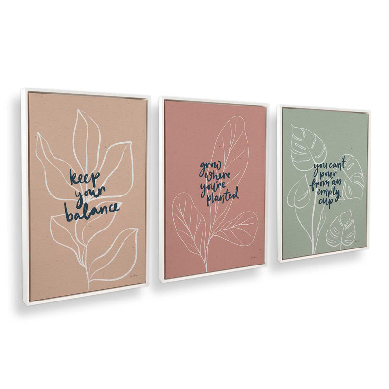 Ensemble de 3 fleurs confiantes, H 13 po x l 27 po, Cadre flottant blanc opaque