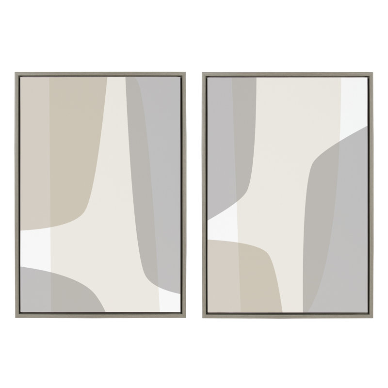 Comforting Curves Abstract No 1 and No 2 by The Creative Bunch Studio Framed Canvas Wall Art Set