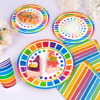 Rainbow Party Supplies,166pcs Rainbow Party Decorations & Tableware Set