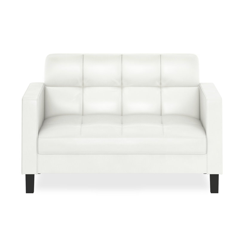 Tuskegee 54.1'' Faux Leather Loveseat, White Faux Leather