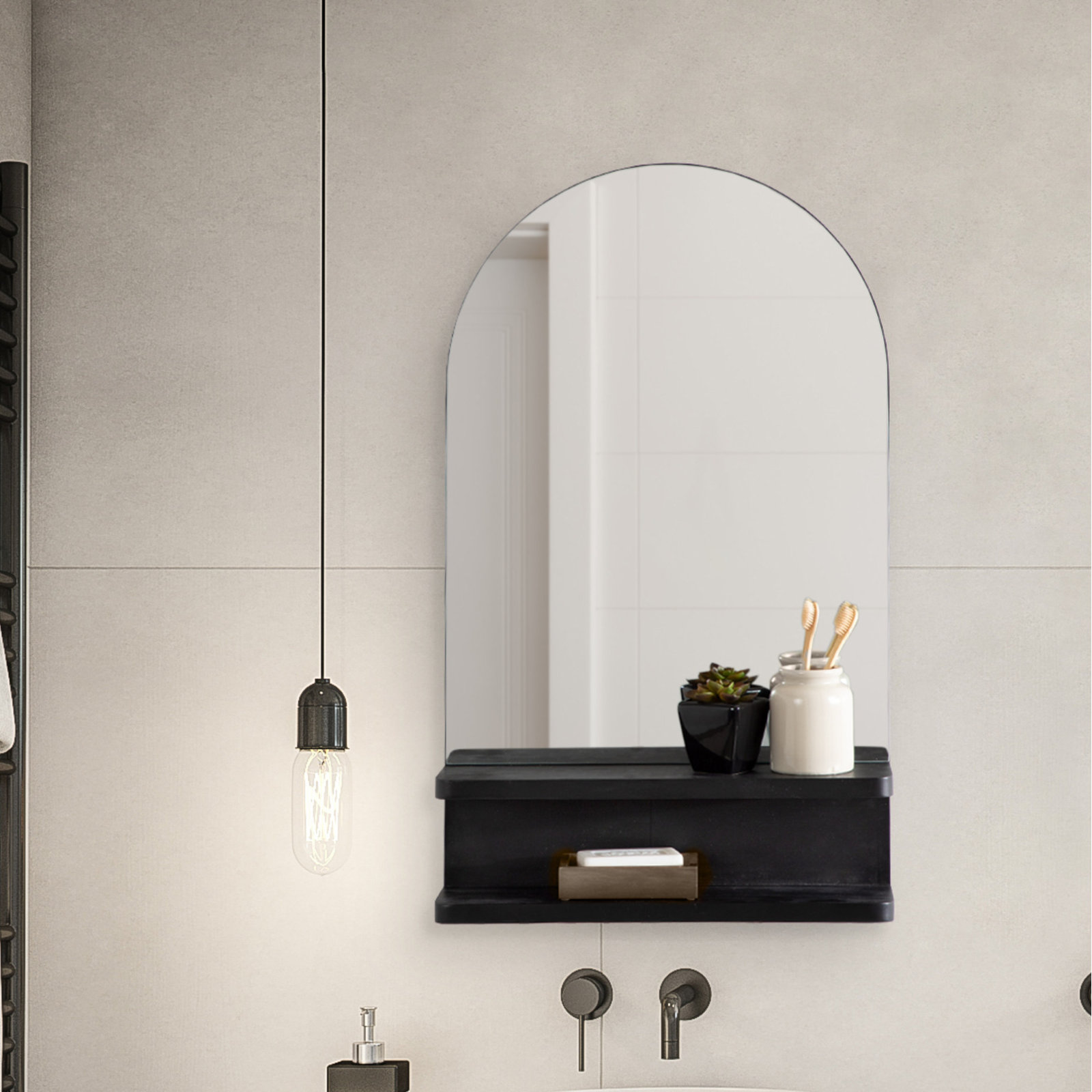 Ruddick Wall Mirror with Shelves, Black