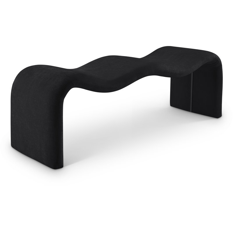 Monifa Chenille Fabric Bench, Black Chenille Fabric