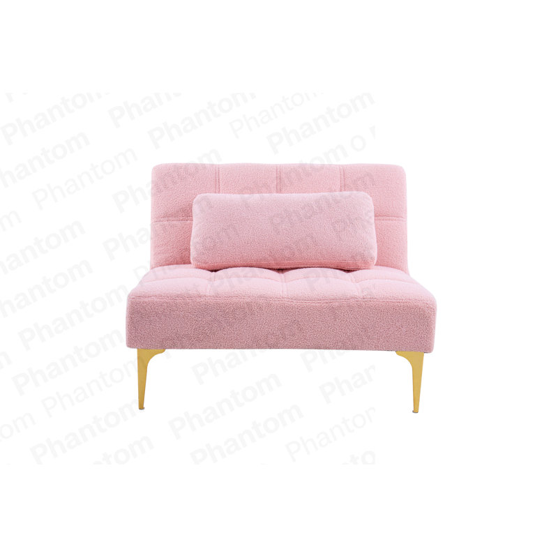 Tissu convertible futon avec canapé-lit simple et pieds en métal doré (rose)