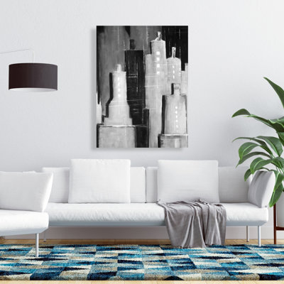 Abstract Black and White Cityscape - Building Canvas Art