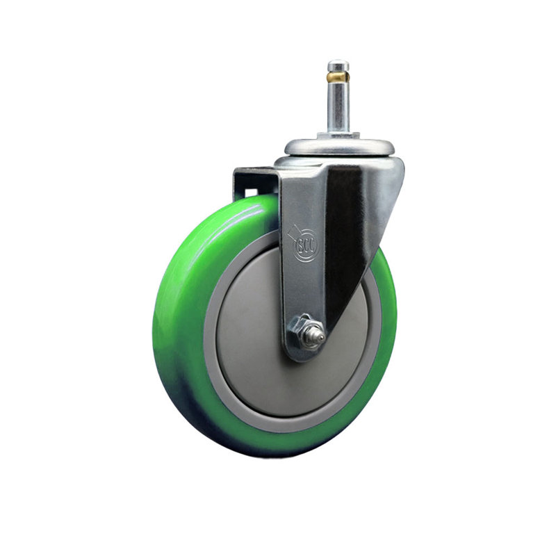 5 Inch Orange Polyurethane Wheel Swivel 7/16 Inch Grip Ring Stem Caster SCC, Green