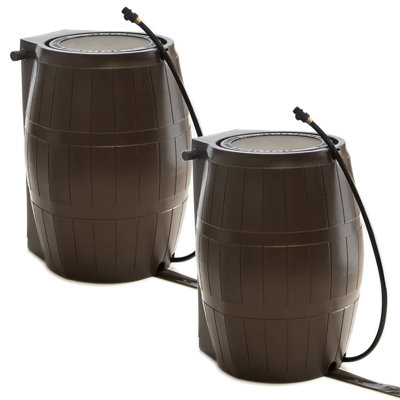FCMP Outdoor 50-Gallon BPA Free Home Rain Water Catcher Barrel, Brown -  2 x RC4000-BRN