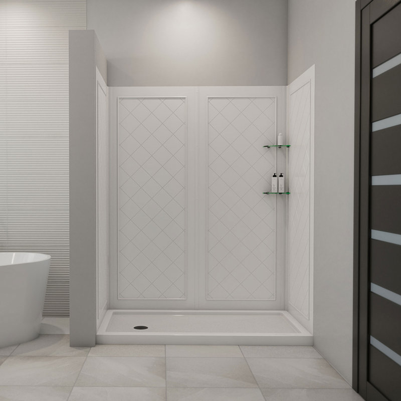Base de douche en acrylique blanche Q 30 po x l 60 po x H 76 3/4 po Qwall, Gauche
